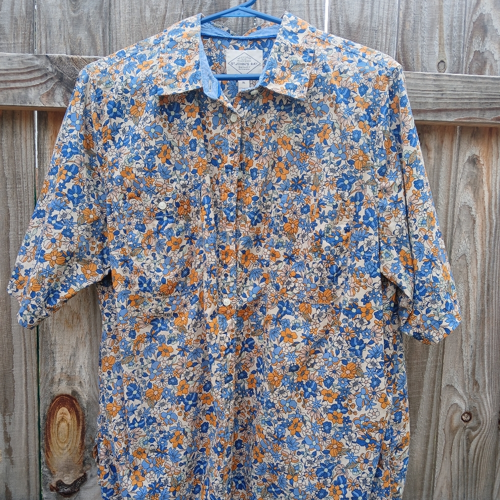St. John's Bay Blue and Orange Floral Womens Shirt